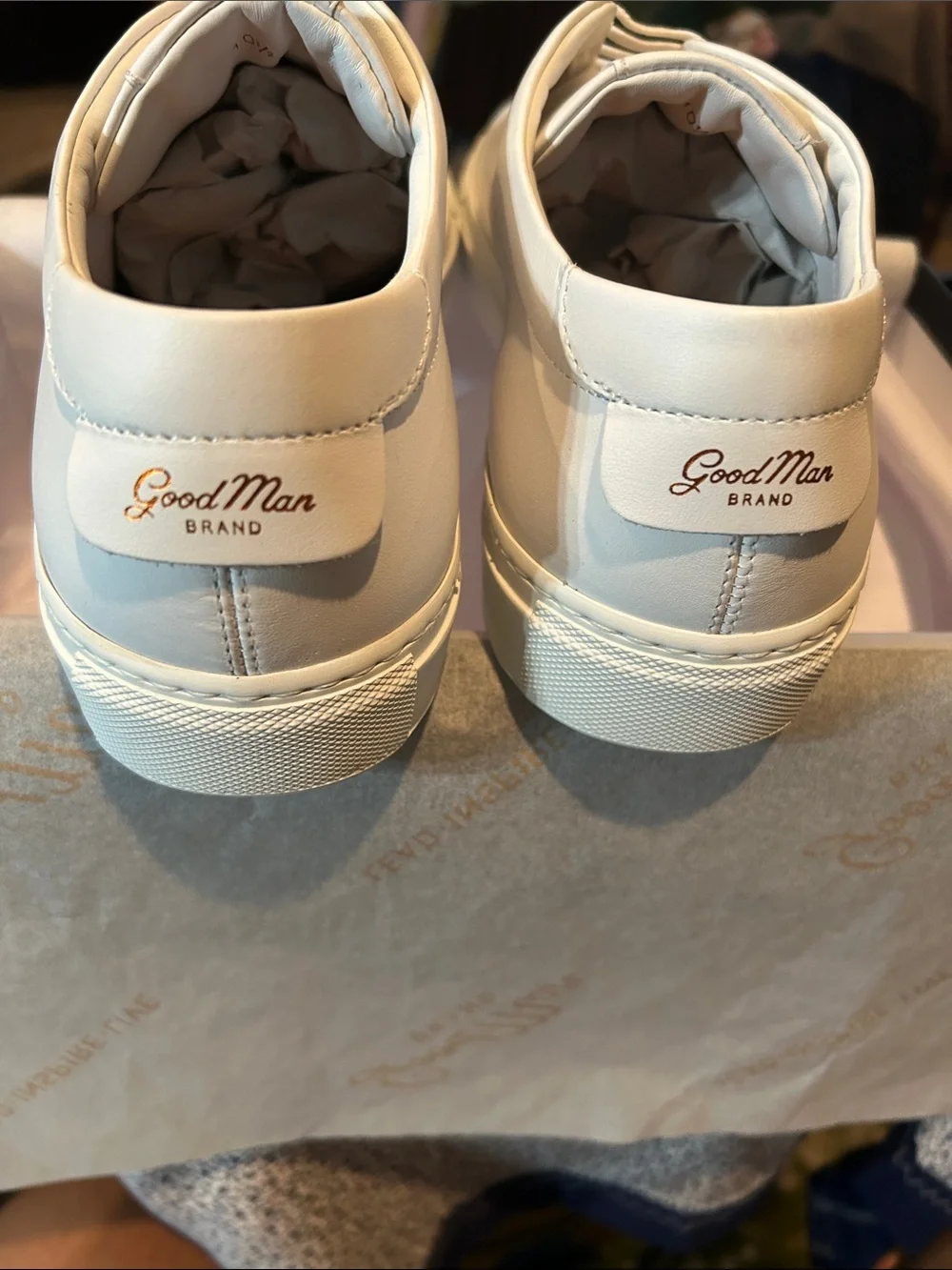 Good Man Brand White Low-Top Sneakers with Rose Gold Eyelets
